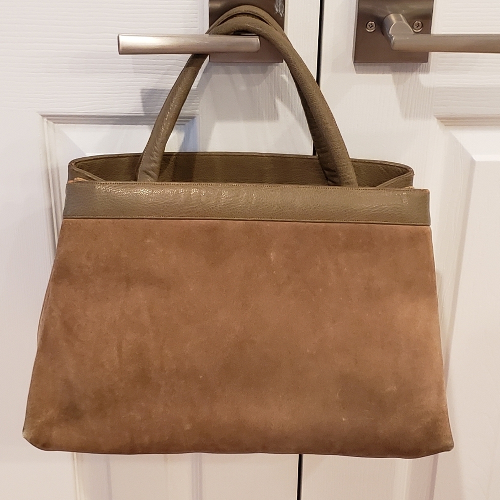 Rare Vintage Judith Lieber taupe suede handbag